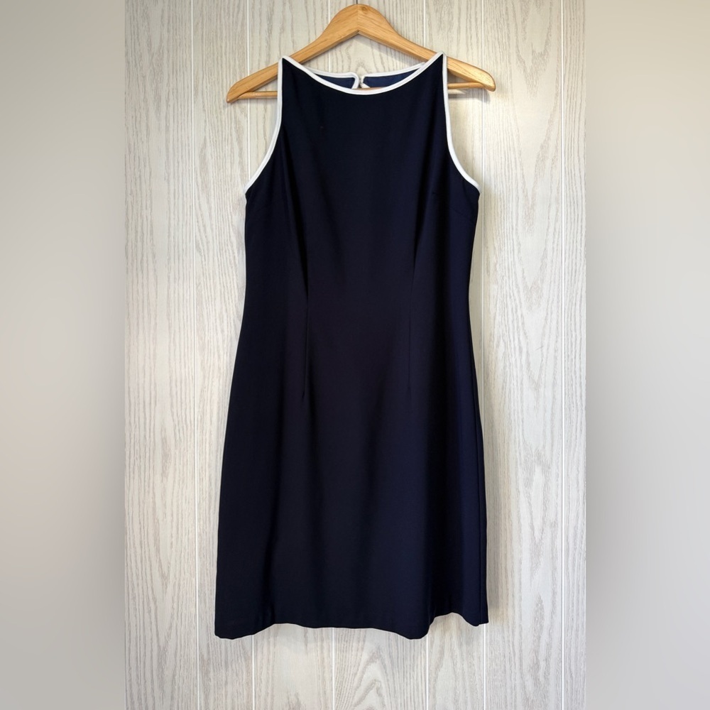 CDC (Caren Desiree) Contrast-Trim Navy Sheath Dress – Size 12